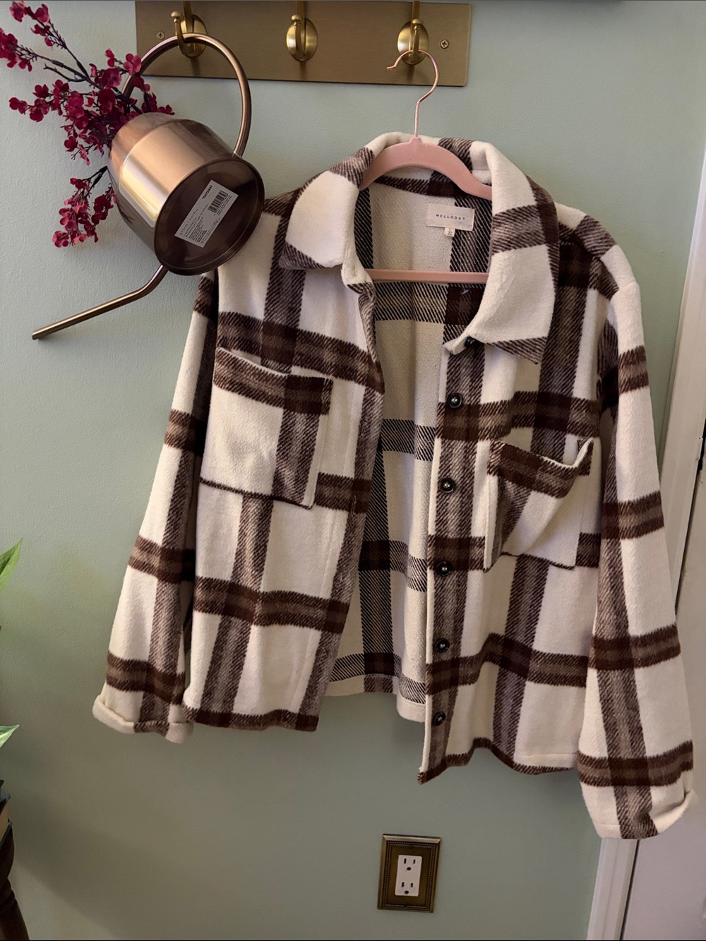 Cream & Brown Plaid Shacket